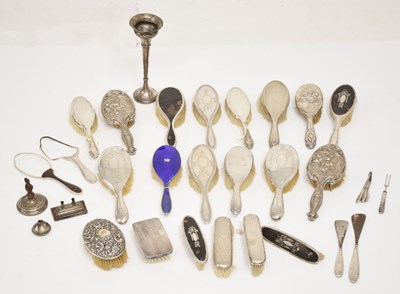 Lot 244 - Quantity of silver backed dressing table brushes, etc