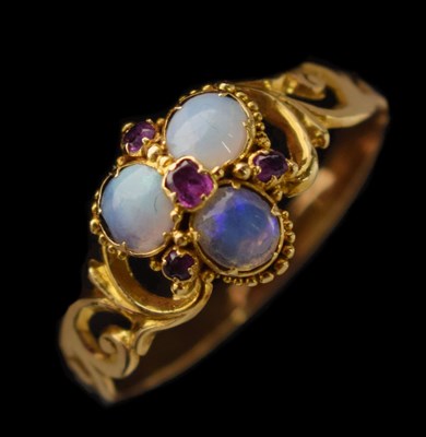 Lot 17 - Early 19th century opal and ruby yellow metal ring