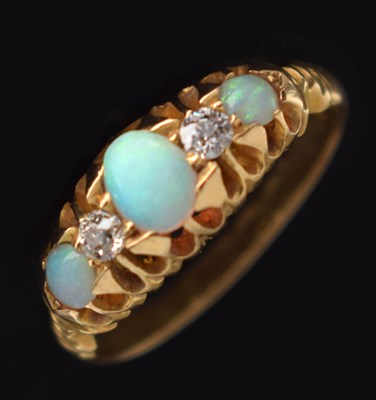 Lot 18 - Late Victorian opal and diamond 18ct yellow gold ring