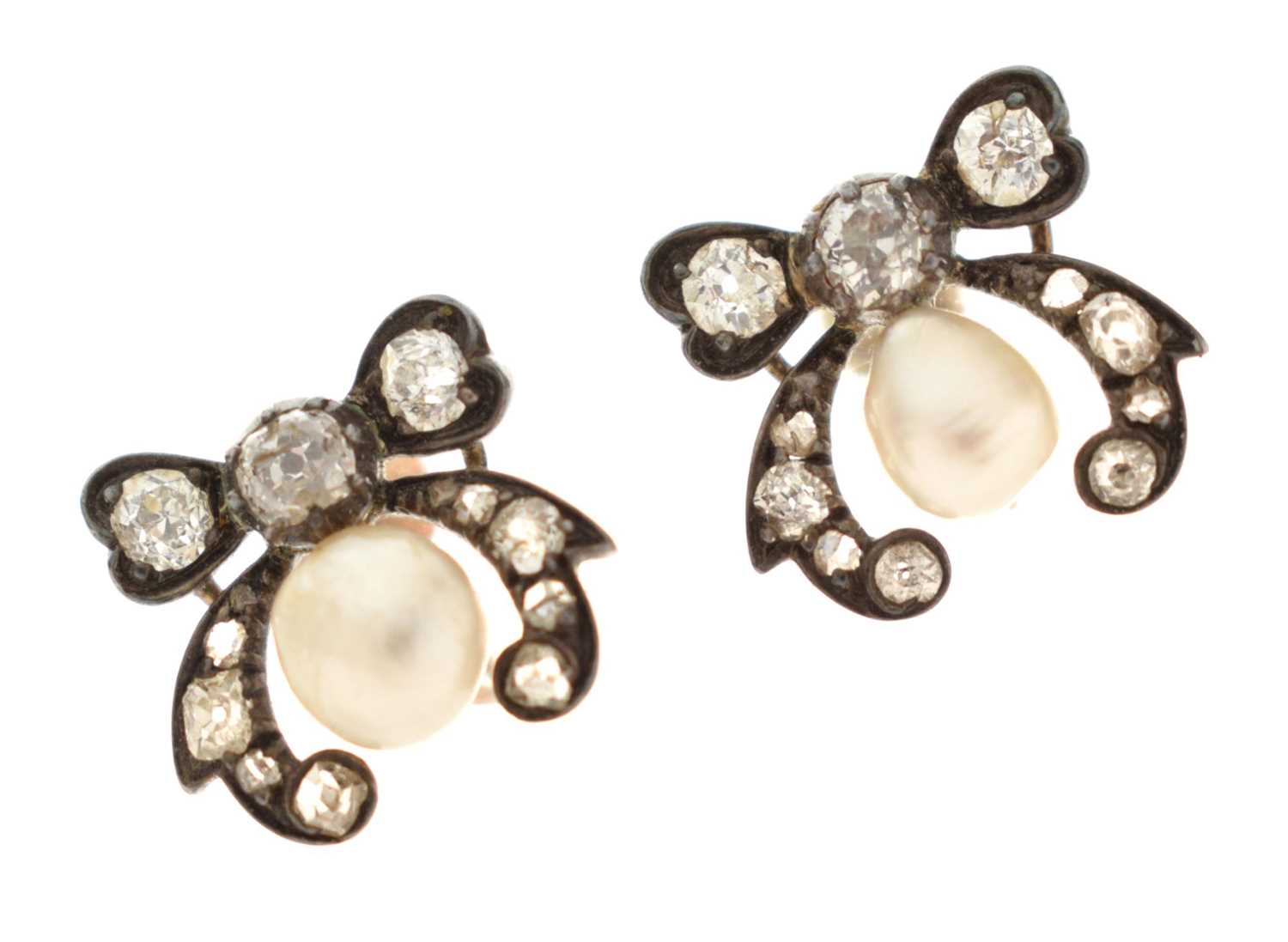 Lot 66 - Pair of Victorian pearl and diamond screw back earrings