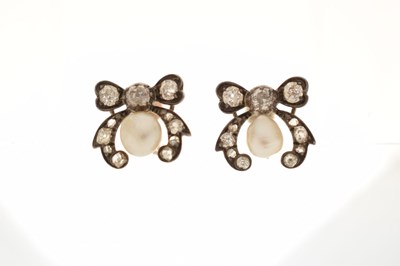 Lot 66 - Pair of Victorian pearl and diamond screw back earrings