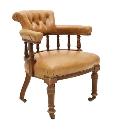 Lot 716 - Early 20th century button upholstered smoker's bow-type chair