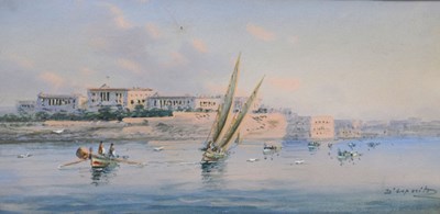 Lot 411 - Vincenzo d'Esposito (1886-1946) - Watercolour and gouache - Fishing boats of Valletta, Malta