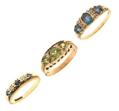 Lot 44 - Three 9ct gold gem-set dress rings