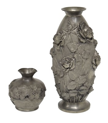 Lot 352 - Two early 20th century French pewter Art Nouveau influence vases