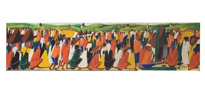 Lot 621 - Laurent Casimir (Haitian, 1928 - 1990) - Oil on board - Village gathering