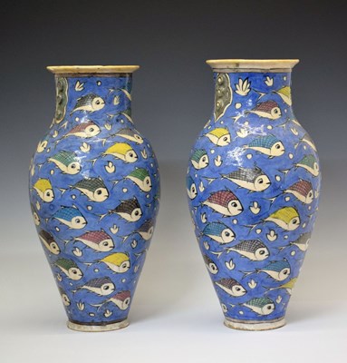 Lot 373 - Large pair of Middle Eastern pottery vases