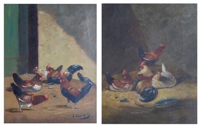 Lot 434 - G. Lambert (early 20th century) - Pair of oils on canvas - Chickens in a barn