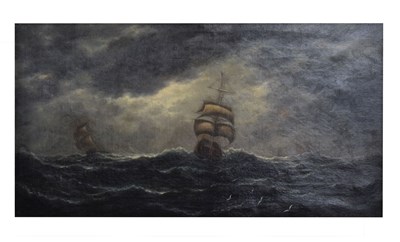 Lot 619 - Vivian Crome, (1842-1926) - Oil on canvas - Ships in a stormy sea