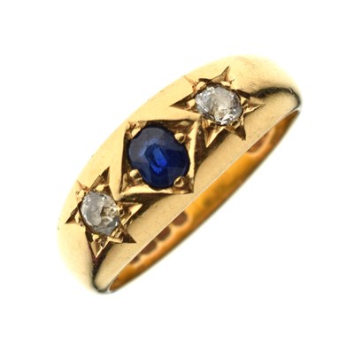 Lot 19 - Late Victorian gypsy set sapphire and diamond three-stone 18ct gold ring