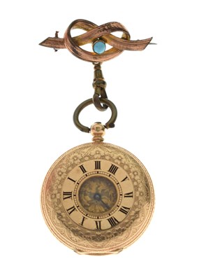 Lot 206 - Lady's 14k yellow metal small half hunter pocket watch