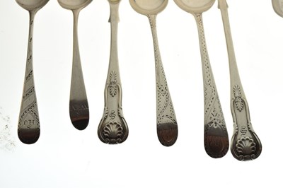 Lot 173 - Quantity of silver teaspoons etc, to include three Victorian Scottish salt spoons, Edinburgh 1859