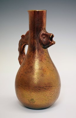 Lot 308 - Elton Ware (Clevedon) pottery ewer in a copper lustre craquelure glaze