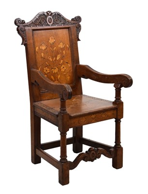 Lot 593 - Early 20th Century child's craftsman-made inlaid oak Wainscot chair