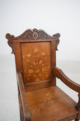 Lot 593 - Early 20th Century child's craftsman-made inlaid oak Wainscot chair