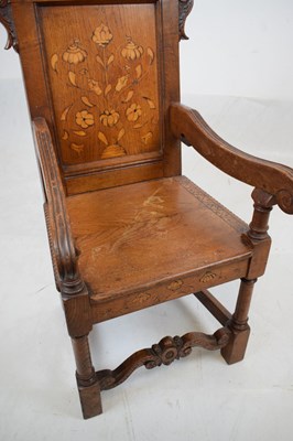 Lot 593 - Early 20th Century child's craftsman-made inlaid oak Wainscot chair