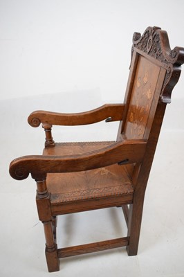 Lot 593 - Early 20th Century child's craftsman-made inlaid oak Wainscot chair