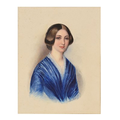 Lot 629 - Josephine Seager - Mid 19th century watercolour - Portrait of 'Dora Wynne's Sister'