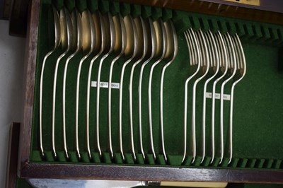 Lot 104 - George V cased part canteen of Old English pattern silver flatware