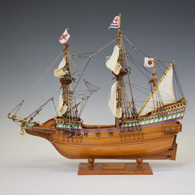 Lot 339 - Wooden model of Sir Francis Drake's galleon The Golden Hind, 1580