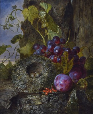 Lot 430 - Attributed to William H. Ward (fl.1850-1882) - Oil on canvas - Still life of fruit and birds nest