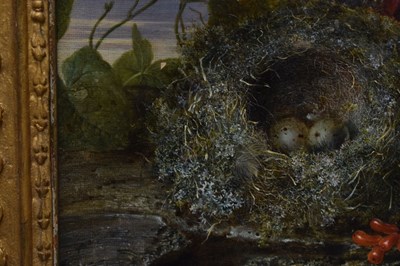 Lot 430 - Attributed to William H. Ward (fl.1850-1882) - Oil on canvas - Still life of fruit and birds nest