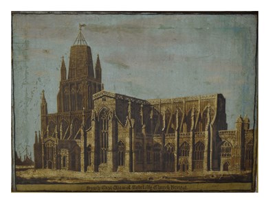 Lot 625 - 19th century over painted print on canvas - 'South East View of Redcliffe Church