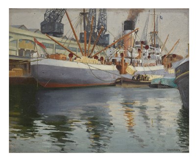 Lot 626 - Clifford Hanney (British, 1890-1990) - Oil on board – Bristol Docks