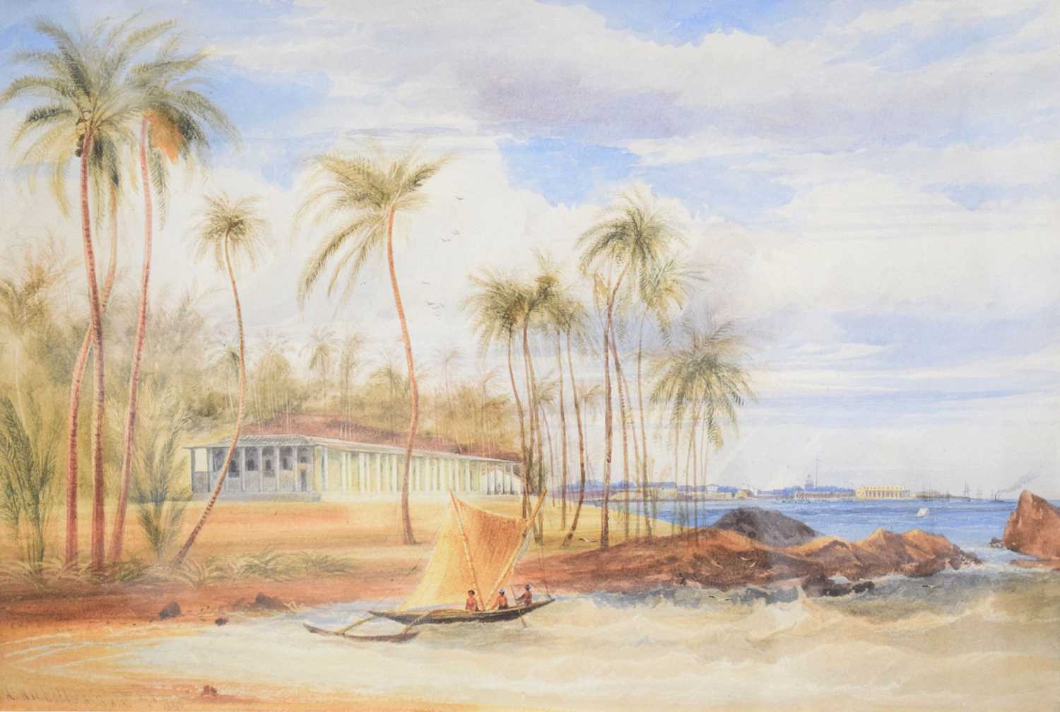 Lot 408 - Andrew Nicholl R.H.A. (Irish, 1804-1886) - Watercolour - Colombo, Ceylon coastal scene