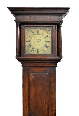 Lot 470 - Early 18th century oak cased 30-hour brass dial longcase clock