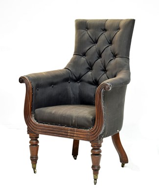 Lot 560 - William IV mahogany upholstered library armchair c1830