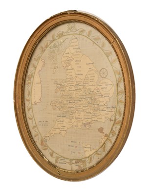 Lot 447 - George III oval silkwork map sampler