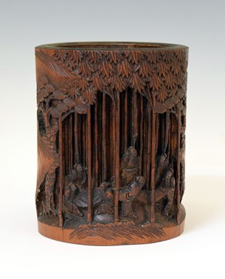 Lot 615 - Chinese carved bamboo 'Seven Sages' brush pot or bitong