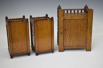 Lot 479 - J. W. Benson - late Victorian Aesthetic Movement tile-inset oak three-piece clock garniture