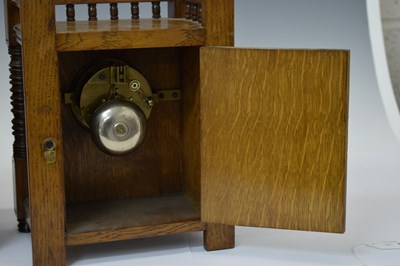 Lot 479 - J. W. Benson - late Victorian Aesthetic Movement tile-inset oak three-piece clock garniture