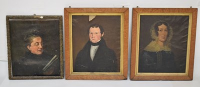 Lot 636 - Pair of Victorian oil on canvas portraits of a lady and gentleman