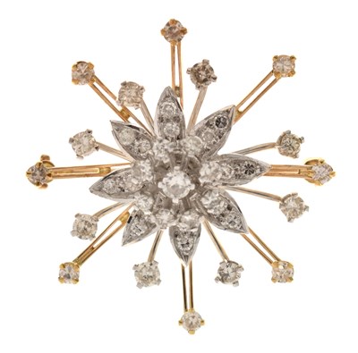 Lot 33 - Diamond yellow and white metal flower head starburst brooch