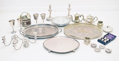 Lot 424 - Collection of silver-plated items to include salvers, candlesticks, etc