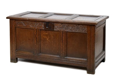 Lot 590 - Oak three-panel oak coffer circa 1700