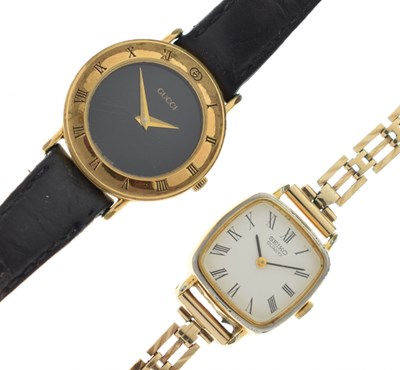 Lot 197 - Gucci - Lady's gold plated wristwatch and Seiko on 9ct bracelet