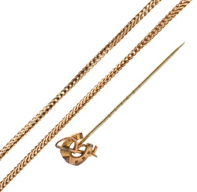 Lot 106 - 9ct gold herringbone necklace and a gold stick pin