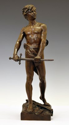 Lot 185 - Raoul Francois Larche, (1860-1912) - 'Vingt Ans', a cast patinated bronze figure of a young warrior