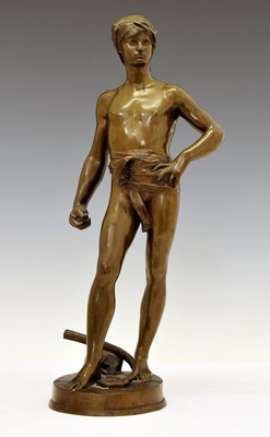 Lot 184 - After Marius Jean Antonin Mercie (1845-1916) - Cast patinated bronze figure of David