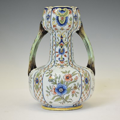 Lot 550 - Faience twin-handled vase