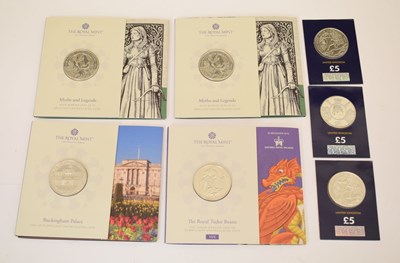 Lot 313 - Seven Elizabeth II and Charles III Royal Mint brilliant uncirculated £5 coins