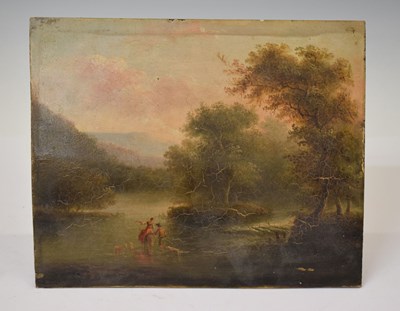 Lot 651 - 19th century French school - Oil on board - River landscape with figures