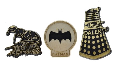 Lot 239 - Two Dr Who plastic badges, and a Batman badge