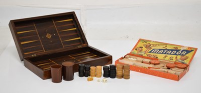 Lot 349 - Early 20th century mahogany inlaid games box for backgammon and draughts