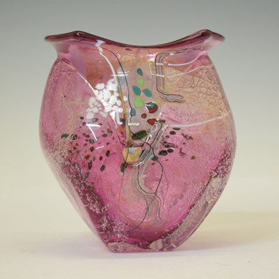 Lot 500 - Chris Thornton (British contemporary) - Pink studio glass vase of abstract form