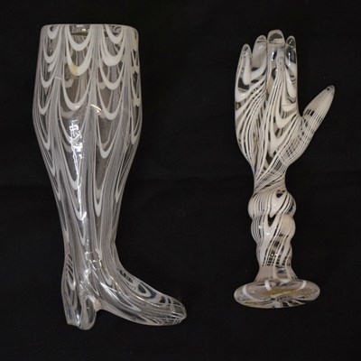 Lot 490 - Victorian Nailsea glass hand and boot